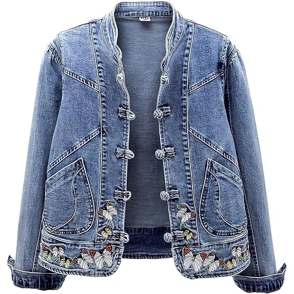 Amazon.com: Women's Blossom Flower Embroidery Jean Jacket
